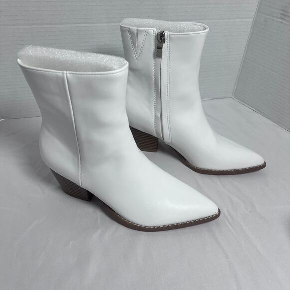 Berness Tallulah White Pointed Toe Ankle Boots Women’s 5.5 Block Heel Zip Chic - Picture 3 of 8